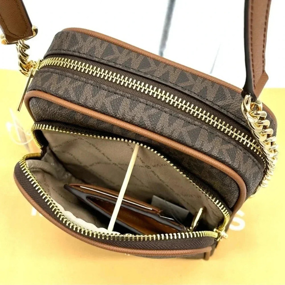 Michael Kors Medium NS Chain Xbody Bag & Small TZ Coinpouch w/ID Brown/Gold - Picture 13 of 14